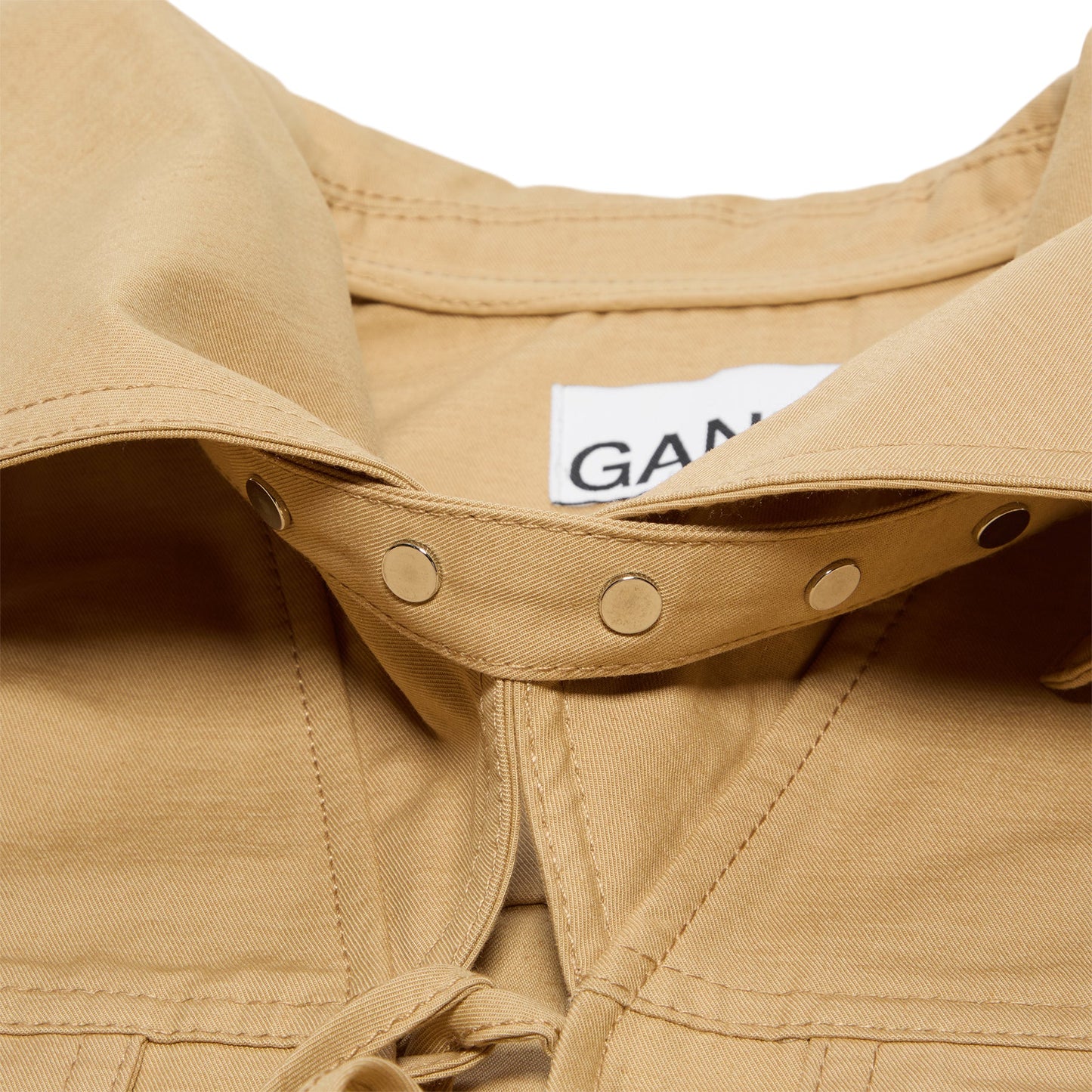 GANNI Classic Summer Suiting Cowl Neck Blouse (Pale Khaki)