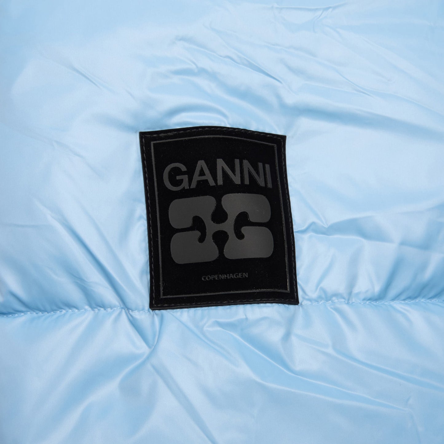 GANNI Shiny Nylon Short Puffer Jacket (Blissful Blue)