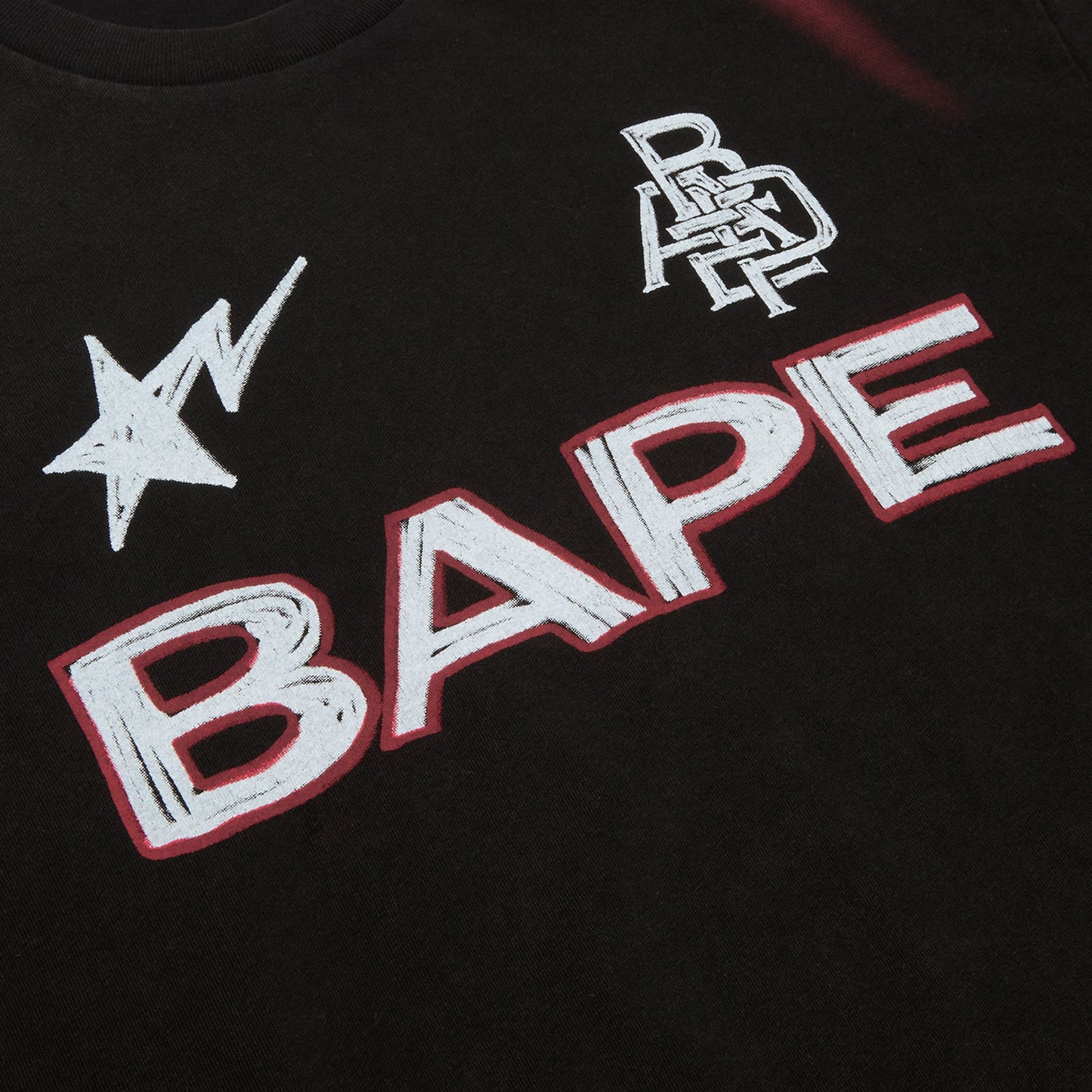 A Bathing Ape Heavy Wash Hand Draw Football Multi Logo Relaxed Fit Tee M (Black)