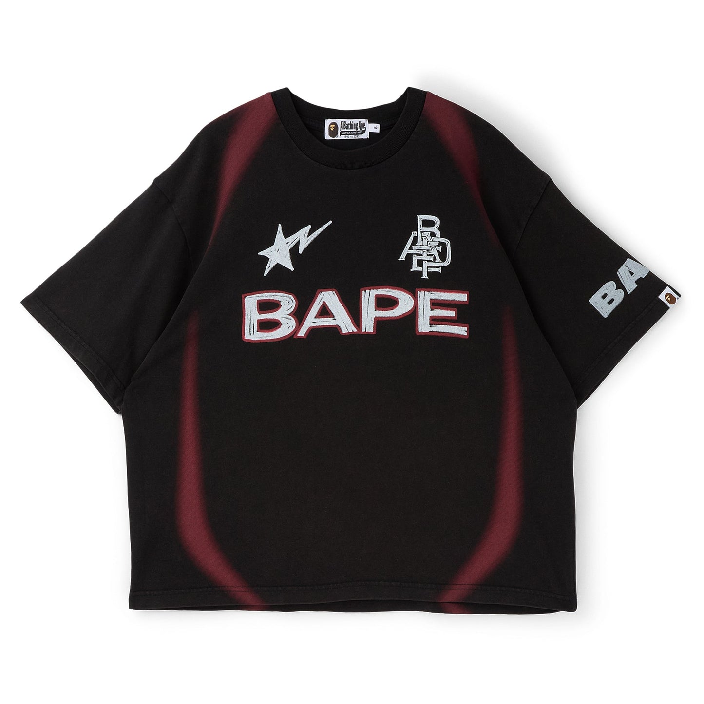 A Bathing Ape Heavy Wash Hand Draw Football Multi Logo Relaxed Fit Tee M (Black)