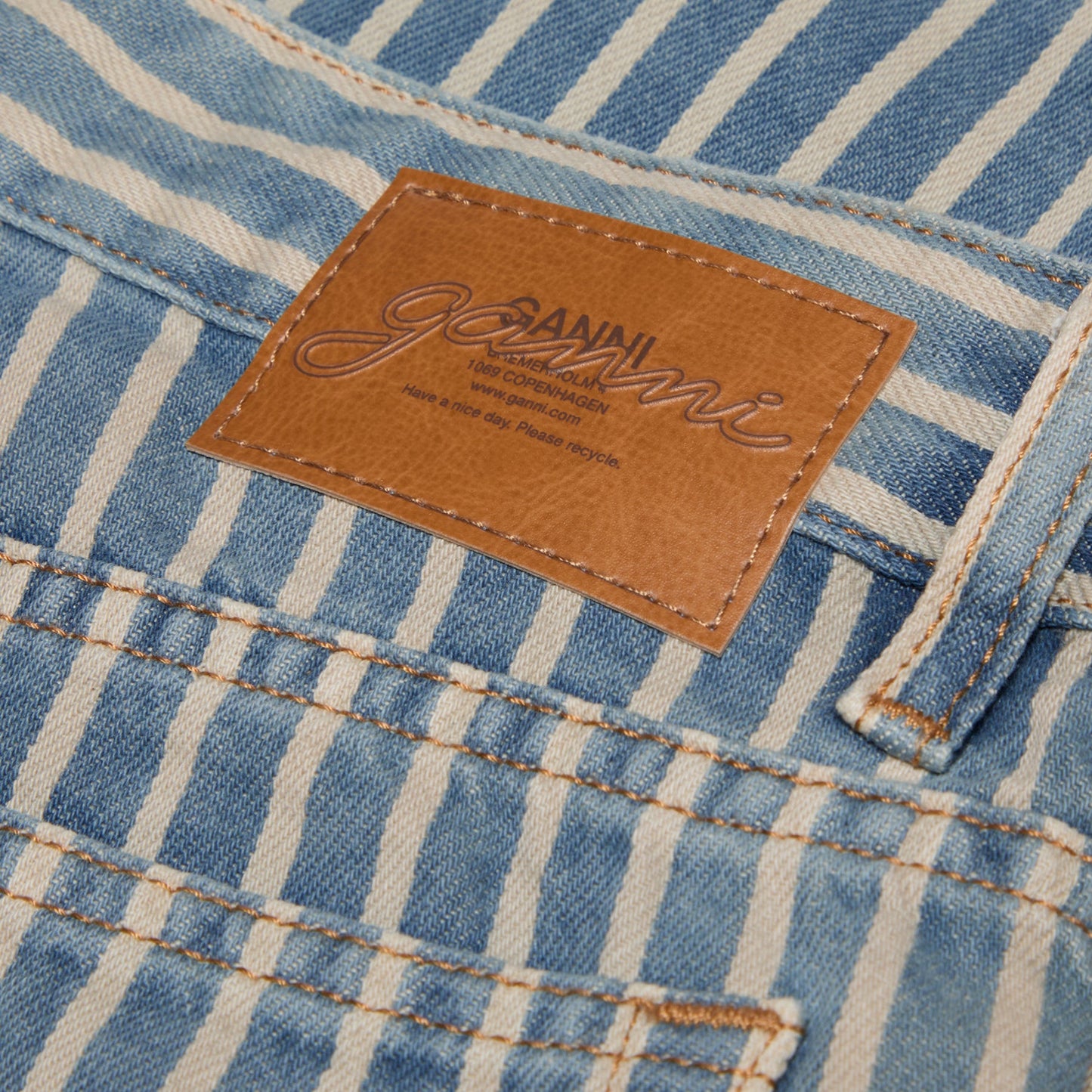 GANNI Light Stripe Denim Shorts (Soft Chambray)