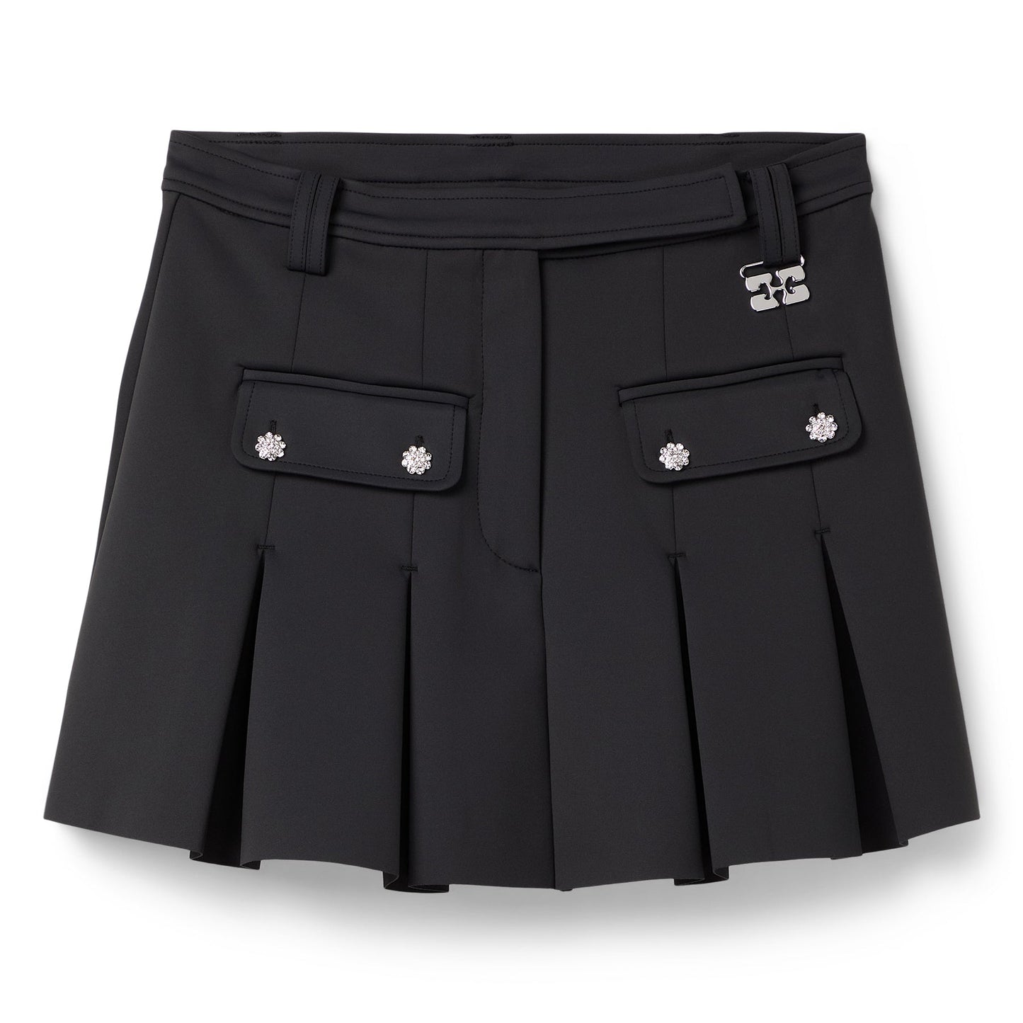 GANNI Scuba Neoprene Pleated Mini Skirt (Phantom)