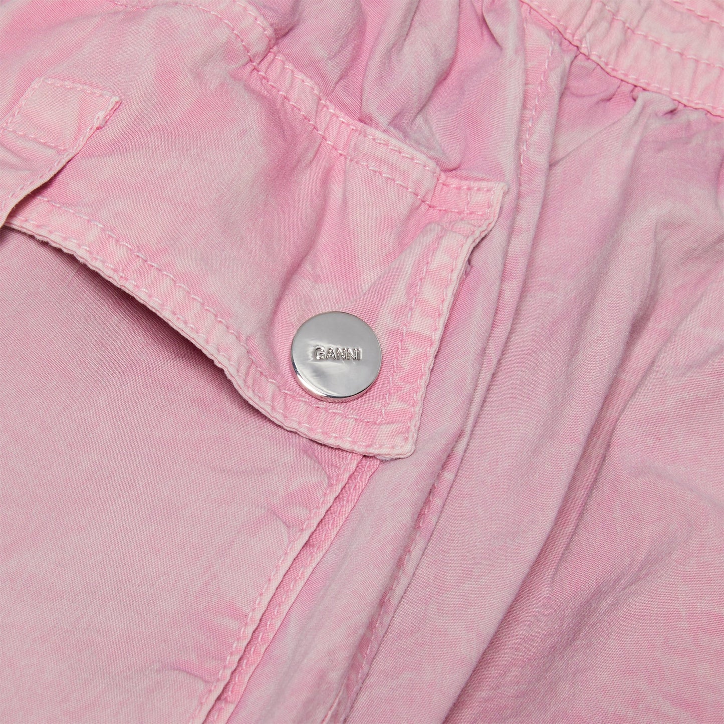 GANNI Washed Stretch Cotton Mini Bubble Skirt (Bleached Mauve)