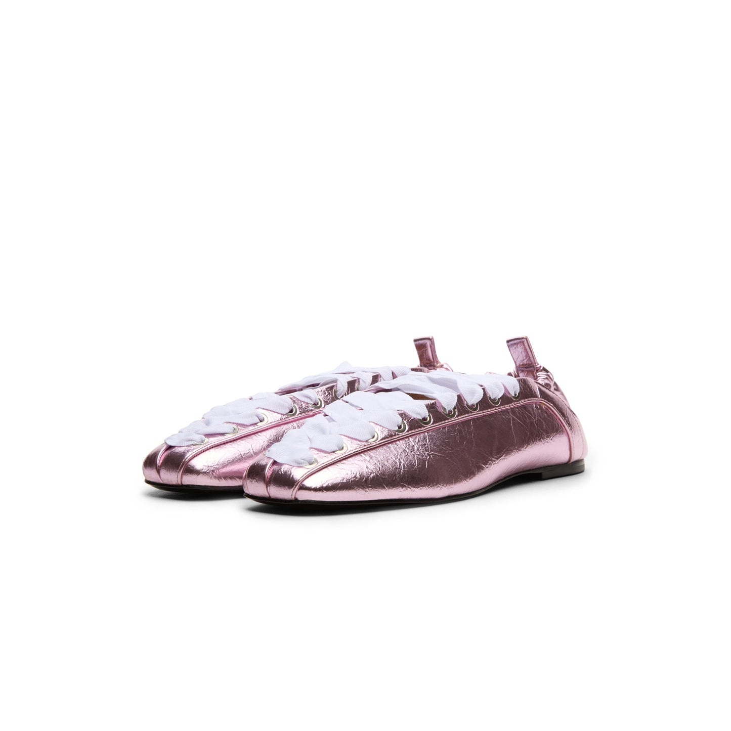 GANNI Eyelets Lace Up Ballerina Crinkle Metallic (Cameo Pink)
