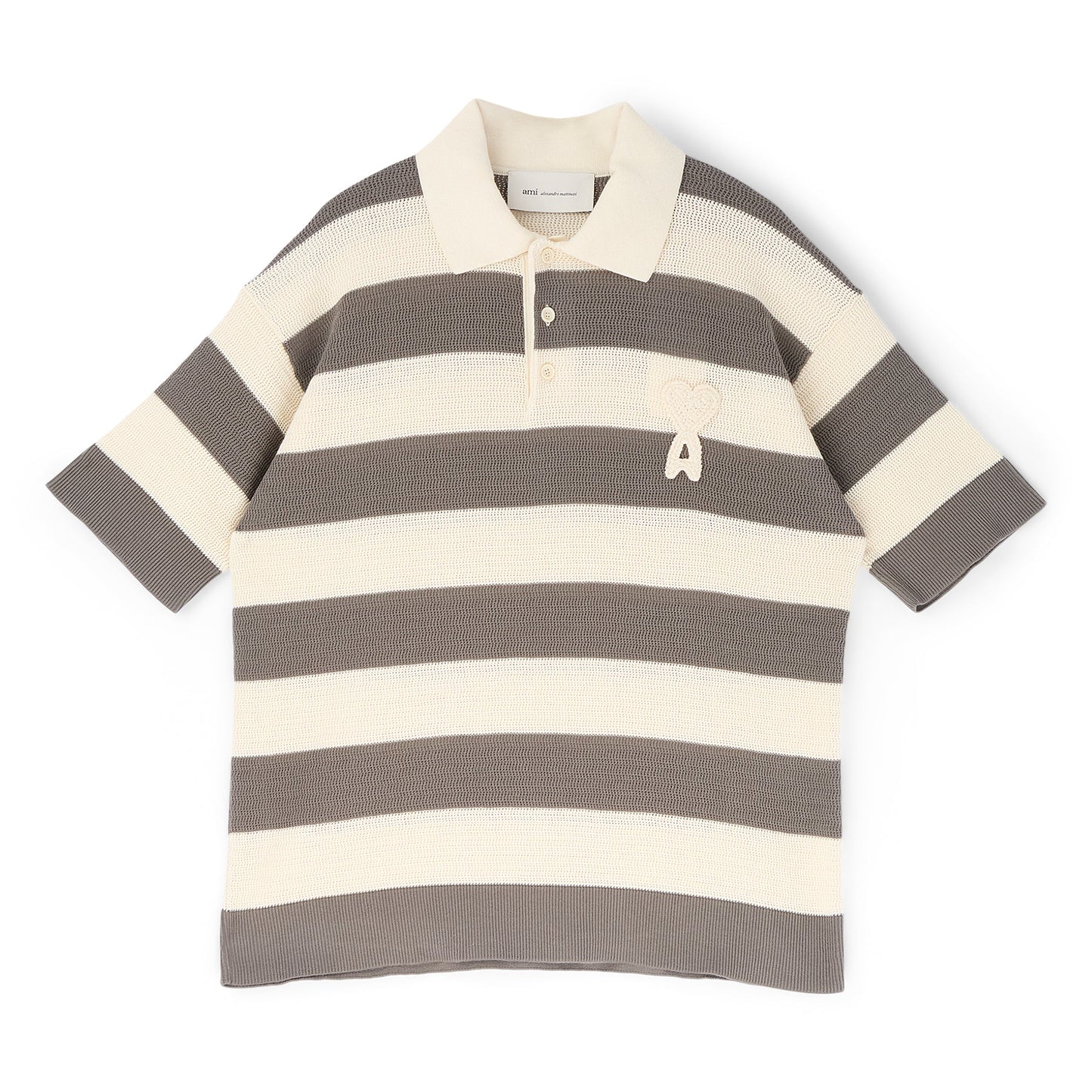 AMI Short Sleeves Polo With AMI De Coeur Patch (Blanc creme/Carbone)