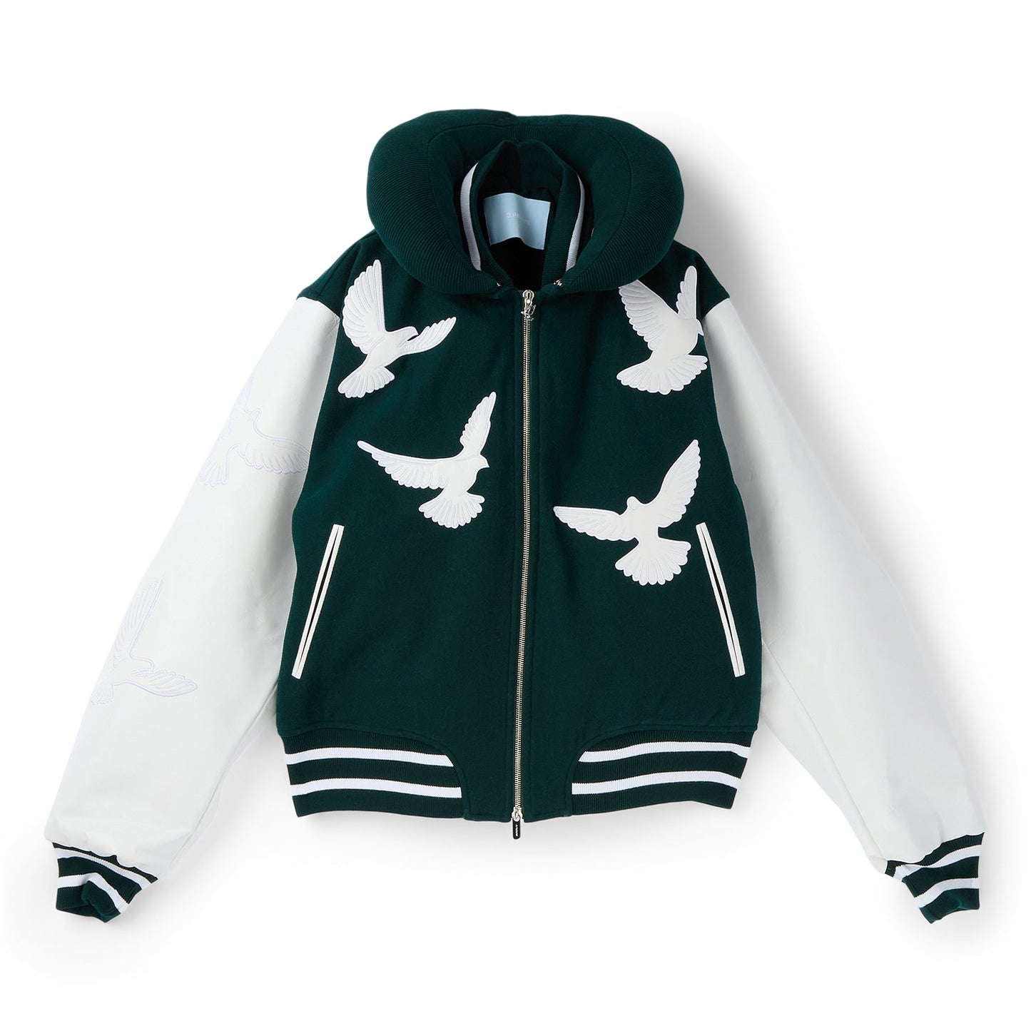 3.Paradis Flying Dove Pillow Neck Varsity Jacket (Green)
