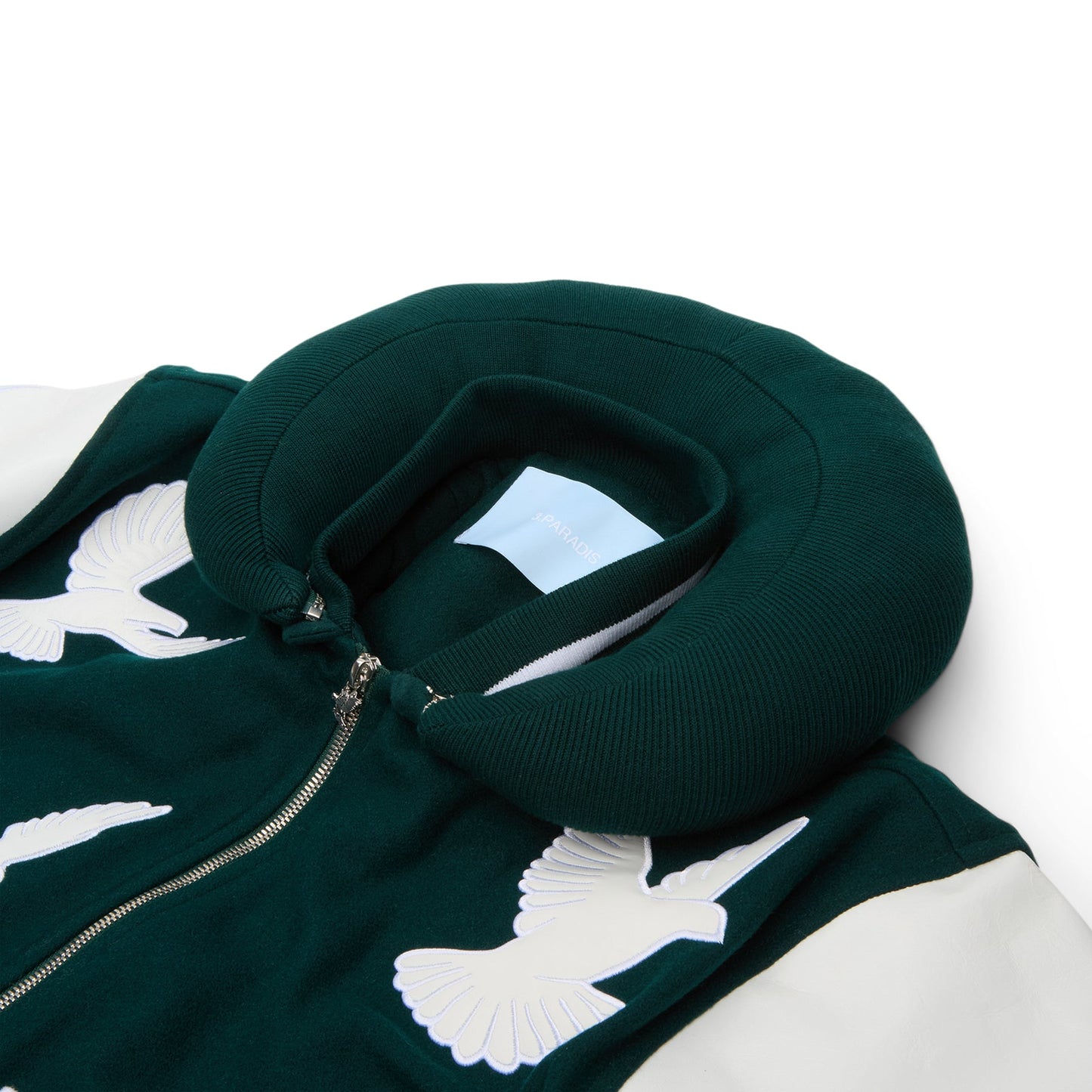 3.Paradis Flying Dove Pillow Neck Varsity Jacket (Green)