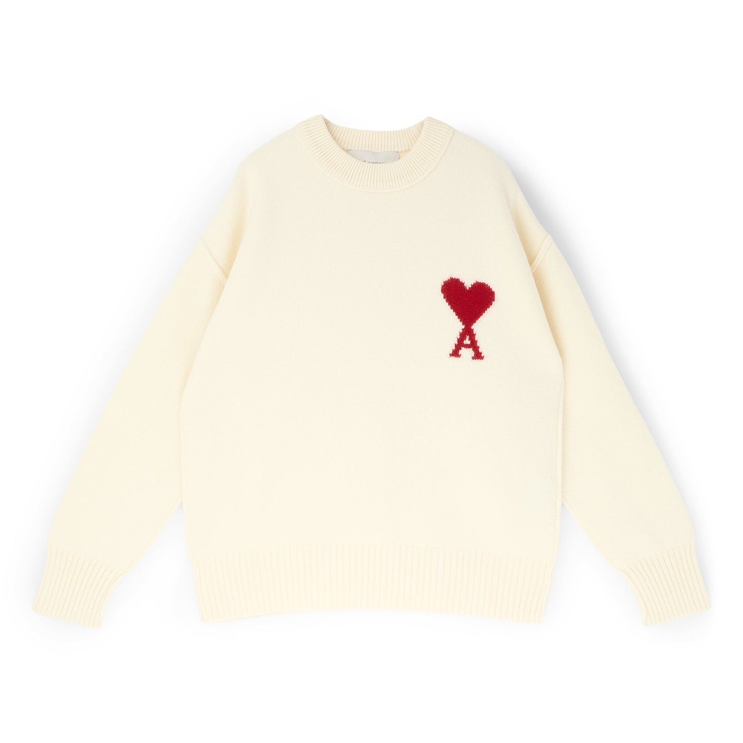 AMI Crewneck Sweater With Contrasted AMI De Coeur (Ecru/Rouge)